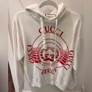 GUCCI White & Red Logo Hoodie size XS